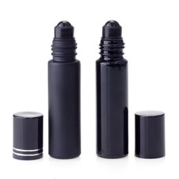Rollo de vidrio de botella de aceite esencial negro de 10 ml en botellas de bola de rodillo de cristal de perfume 2 estilos