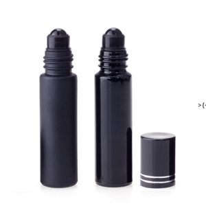 Rollo de vidrio de botella de aceite esencial negro de 10ML en botellas de bola de rodillo de cristal de perfume RRE10622