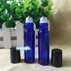 Bouteilles à rouleaux en verre bleu 10 ml avec balle SS pour les parfums d'aromathérapie à huile essentielle et les baumes à lèvres gratuits en verre d'expédition DHL maquilleur Lilr