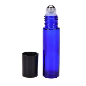 10 ml klassieke etherische olie roll-on fles blauwe glazen flessen met roestvrijstalen / glazen bollen en zwarte dop