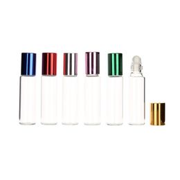 Botellas de rodillos de aceite esencial de vidrio transparente de 10 ml con bolas de rodillos de vidrio Perfumes de aromaterapia Bálsamos labiales Roll On Bottles