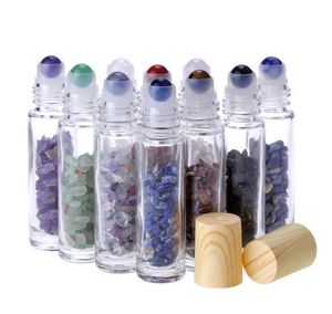 Bouteilles de parfum en verre transparent de 10 ml avec diffuseur d'huile essentielle de boule de cristal de quartz de cristal naturel concassé