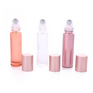 10 ml lege cosmetische verpakking Rose Gold Roll On-fles Huidverzorging etherische olie Roze glazen roller parfumflesje