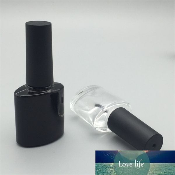 Botella de esmalte de uñas de vidrio plano vacía de 10ml con cepillo de vidrio de aceite de uñas contenedor de líquido ovalado recargable DIY negro transparente