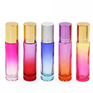 Bouteille de parfum en verre vide de 10 ml avec boule de rouleau en acier inoxydable Mini voyage portable coloré outils de conteneur d'huile essentielle RRA957