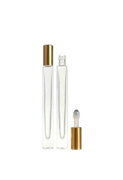 10 ml PALLE VIDE Square en verre transparent en verre sur bouteille avec capuche dorée à rouleau en acier inoxydable pour l'huile essentielle Perfume7635939