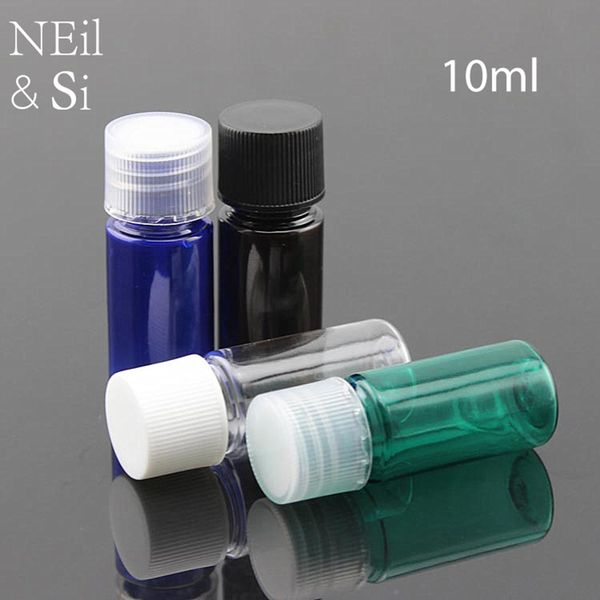 Botella de agua de plástico vacía de 10ml, envases de tóner de maquillaje cosmético, embalaje de viaje de aceite esencial, verde, azul, marrón, envío gratis