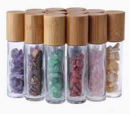 10 ml etherische olie diffuser clear glazen roll op parfumflessen met verpletterde natuurlijke kristallen kwarts steen kristal roller bal bamboe aa