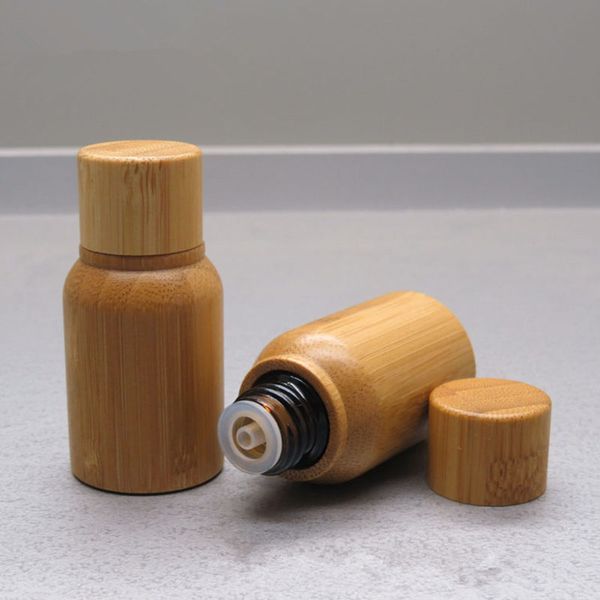 Botellas vacías de aceite esencial de 10 ml con tanque de vidrio con tapa de rosca de bambú natural, botella de bambú Esencia líquida envío rápido F418