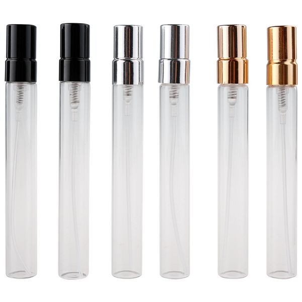 10ml Frost Clear Brown Glass Spray Bottle Perfume Pen Tubes Vacío Cosmético Líquido Embalaje Atomizador con Black Gold Silver Cap