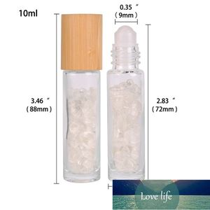 Rollo de vidrio de 10 ml en botella con bola de rodillo de piedras preciosas para líquido de perfume de aceite esencial con cristal transparente y tapa de bambú 12 piezas