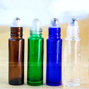 Bouteilles en verre de 10 ml sur bouteilles Bouteilles à rouleaux d'huile essentielle d'aromathérapie avec bouchon en métal brossé 4 couleurs RRA75