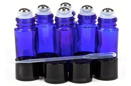 Bouteilles à roulettes en verre de 10 ml vides bleu cobalt avec rouleau en métal en acier inoxydable sur boule pour huile essentielle aromathérapie parfum 3297296