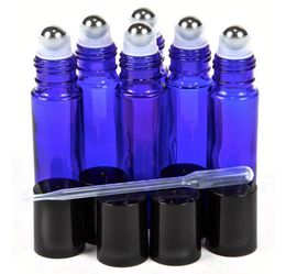 Bouteilles à rouleaux en verre de 10 ml bleu cobalt vide avec rouleau en métal en acier inoxydable sur balle pour l'huile essentielle aromathérapie Perfume1946988