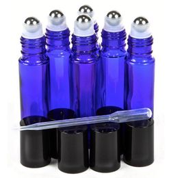 Bouteilles à rouleaux en verre de 10 ml bleu cobalt vide avec rouleau en métal en acier inoxydable sur balle pour l'huile essentielle aromathérapie Perfume7151601