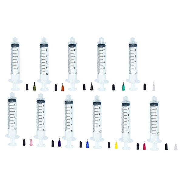 Seringues de 10 ml avec aiguille de distribution de remplissage à pointe émoussée de taille mixte de 0,25 pouce en plastique, paquet total de 11