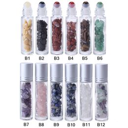 10 ml jade rollerball fles parfum etherische olie opslagfles met verpletterde natuurlijke kristallen kwarts steen