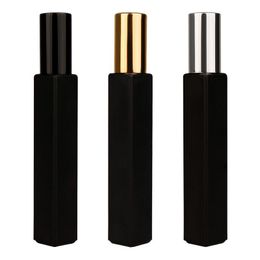 Bouteilles de parfum en verre noir mat de 10 ml, bouteille carrée, conteneurs de distributeur de cosmétiques rechargeables portables, Uiqtv