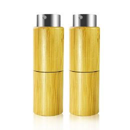 Botella de perfume de bambú natural de 10 ml, botella de spray de vidrio para aroma, botellas de tubo vacías portátiles