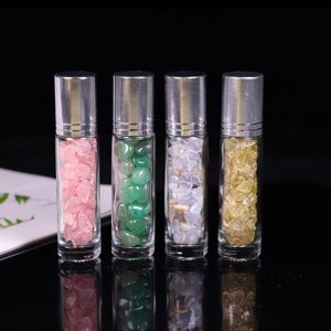 Botellas de bola de rodillo de aceite esencial de piedras preciosas de cristal natural de 10 ml Perfumes transparentes Líquidos de aceite Rollo en botellas RRE14625