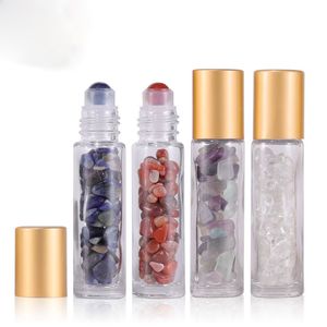 10ML pierres semi-précieuses naturelles huile essentielle pierres précieuses bouteilles à billes en verre clair puces de cristal de guérison DH6868