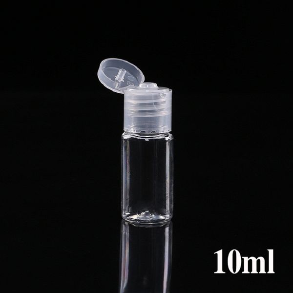 Bouteille en plastique PET de 10ml avec capuchon rabattable, bouteille transparente de forme ronde pour liquide de maquillage, gel désinfectant pour les mains jetable