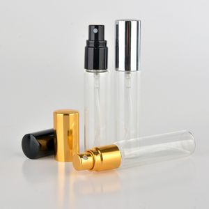 10ml Portable Mini bouteilles de parfum en verre Voyage Atomiseur Parfum Bouteilles Spray parfum pompe avec de l'or noir d'argent Couvercles