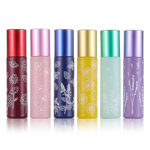 Botellas de rodillo de vidrio impresas de 10ML, botella de aceite esencial de Perfume portátil de viaje, Mini embotellado vacío de Color Macaron