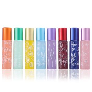 10 ml bouteilles de rouleaux en verre imprimées Parfum portable Perfume Essential Bottle Mini Travel Emballage Bouteilles Conteneurs VIDES Bouteilles d'emballage Q846