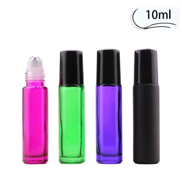 10 ml violet vert rouge noir verre épais rouleau sur bouteille huile essentielle bouteilles de parfum vides Roller Ball SN4370