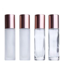 10ml Roll On Glass Bottle Thick Clear Frosted Perfume Roller Bottles Rechargeable avec Pink Metal Cap Csuos