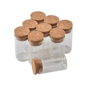 Tubo de ensayo pequeño de 10 ml con tapón de corcho Botellas de especias de vidrio Frascos de contenedores 24 * 40 mm DIY Craft Botella de vidrio recta transparente U0216