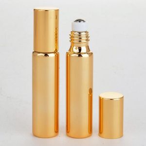 Rollo de vidrio con recubrimiento UV de oro / plata exclusivo de 10 ml en botellas Bolas de rodillos de acero inoxidable Frasco de aceite esencial LX1217