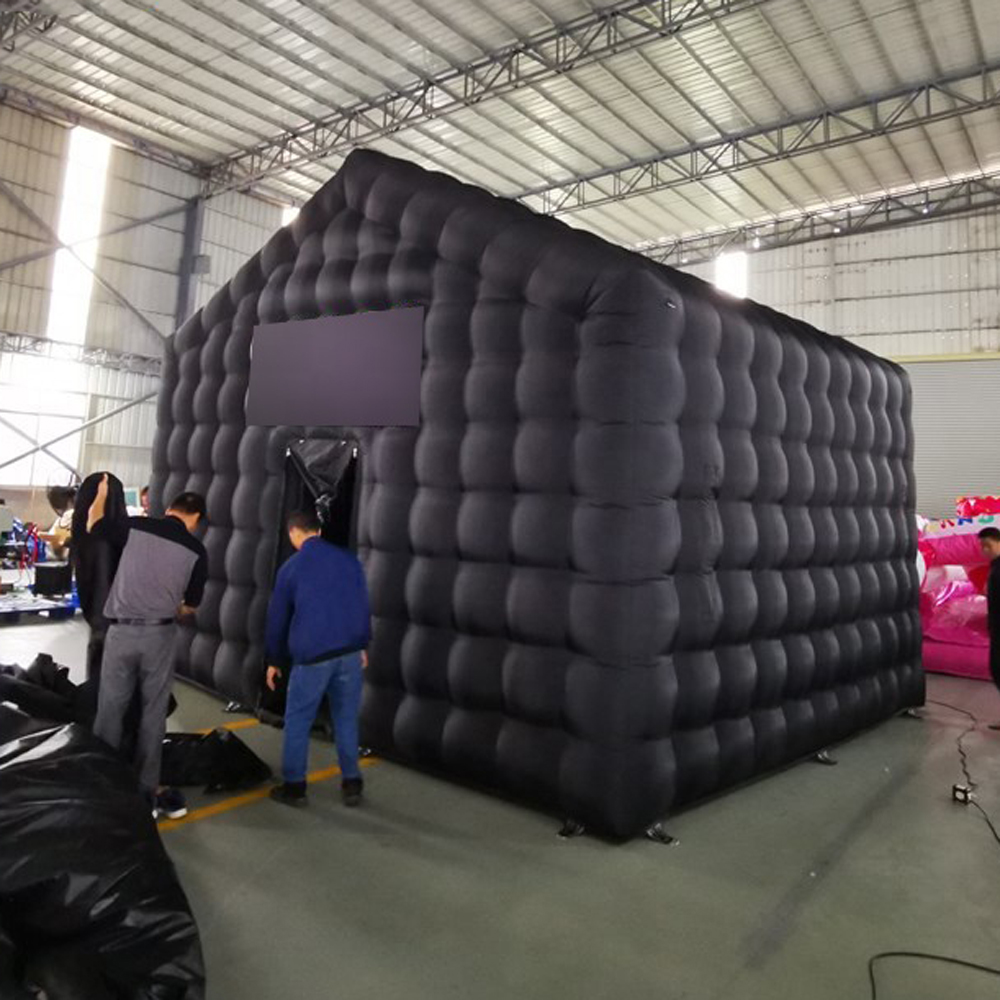 Grande Black Inflable Cube Wedding Tent Square Gazebo Sala de eventos Big Mobile Portable Night Club Party Pavilion para uso ao ar livre 10mlx10mwx4.5mh (33x33x15ft)