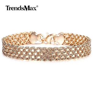 10mm 12mm Grand Large pour Femmes Hommes Bracelet 585 Or Rose Couleur Double Tissage Rolo Câble Gourmette Lien Caténaire Chaîne Bijoux Cbb01