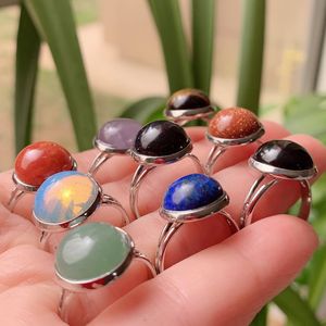 10mm 12mm genezing natuursteen kristallen ringen zilver goud brons verstelbare amethists lapis roze quartz vrouwen ring party bruiloft sieraden