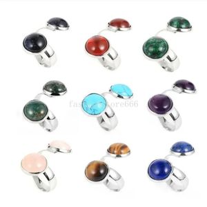 10mm 12mm natuurlijke edelsteen Turkoois ringen voor vrouwen ronde steen roze kristal tijgeroog verstelbare open vinger ring edelsteen sieraden