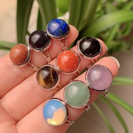 10mm 12mm Natuursteen Ringen Open Verstelbare Aventurine Lapsi Turquoise Tijger Oog Amethists Roze Quartz Crystal Dames Ring Party Wedding