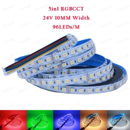 10 mm 12 mm breedte PCB 24V 5 in 1 5050 LED -strip RGBCCT Tape Lights -lampen, 96leds/m IP20 Niet waterdichte LED -tapeverlichting