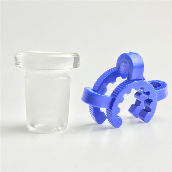 Adaptateur en verre de 10 mm 14 mm 18 mm avec des clips de keck en plastique Blue Blanc Mini les piles à eau en verre courtes pour fumer