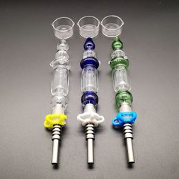 10mm 14mm Joint Mini Nector Collector Kits Bleu Vert Clair Avec Titane Nail Tips Dab Oil Paille Verre Fumer Main Pipes Bubble Wrap