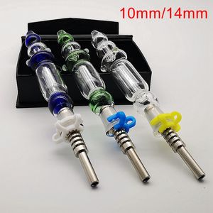 DHL Gratis Mini Nector Collectors Kit 10mm 14mm Joint Oil DAB RIGS Kleine NC-kits Groenblauw Helder met Titanium Nail DAB Straw Clip Box