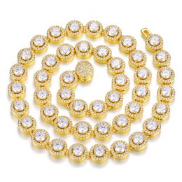 10mm 16-24 pulgadas Bling redondo CZ enlace cadena collar hombres mujeres blanco amarillo oro cadenas collar pulsera joyería de moda