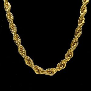 Chaîne de corde plaquée or 18 carats pour hommes, 10MM, 1cm, chaîne en argent et or, 30 pouces de longueur, bijoux hip hop pour hommes et femmes, 205q