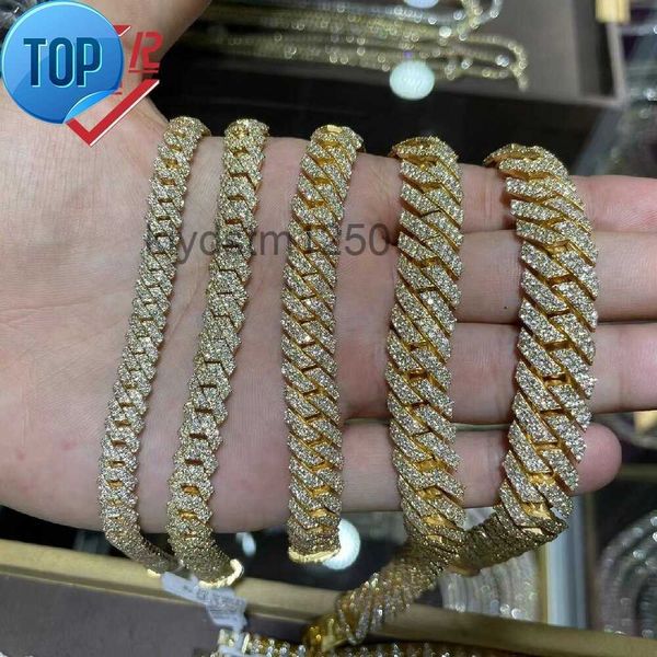 10 mm 22 pulgadas para hombre Cadenas de hip hop de oro real Vvs Moissanite Diamond Chain Prong Set 10k Enlace cubano 9OVJ