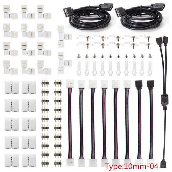 Kits de conector de tira de luz LED RGB de 10mm y 4 pines con puentes de tira en forma de T/L, Clips, empalme de terminal de conexión de cable LED