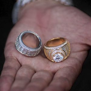 10mm Baguette Clustered Halo Ring Iced Out Cz Bling Diamond Ring White / yellow Gold Plating Hip Hop Luxury Jewelry