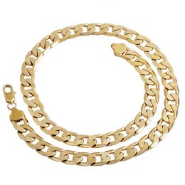 10 мм большое желтое сплошное золото, заполненное кубинским звеном, ожерелье-цепочка, толстые женские мужские ожерелья, хип-хоп Jewelry277O