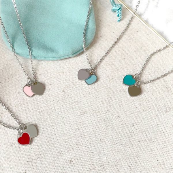 Collier coeur bleu 10mm pour femme, pendentif en acier inoxydable rose vert, bijoux cadeaux de saint-valentin et de noël pour petite amie, vente en gros