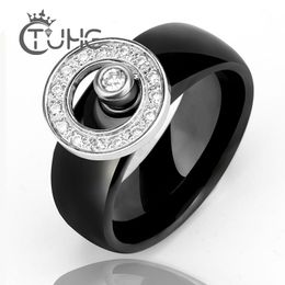 10mm céramique anneau cubique zircone acier inoxydable rond grande taille pour femmes hommes noir blanc couleur 2021 bijoux